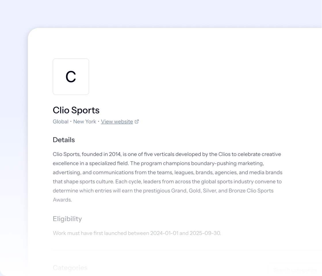 Select shows & categories